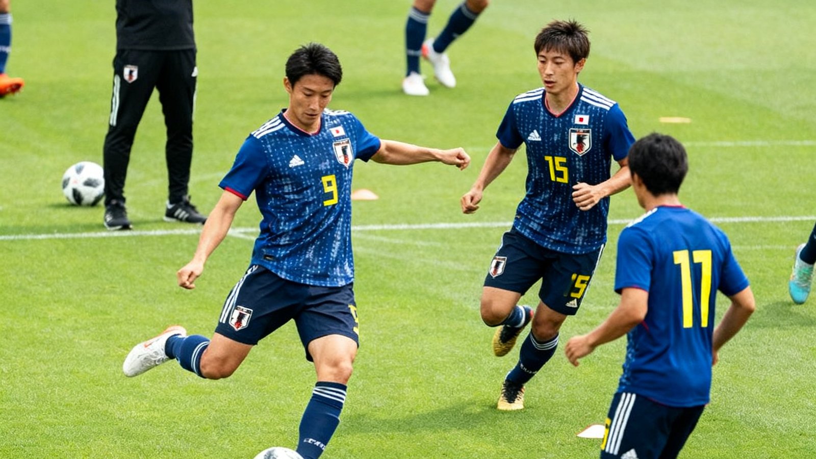世界杯预选赛日本队训练备战,球员正在进行战术演练